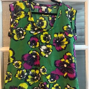 J. Crew Yellow and Purple Graphic Blouse